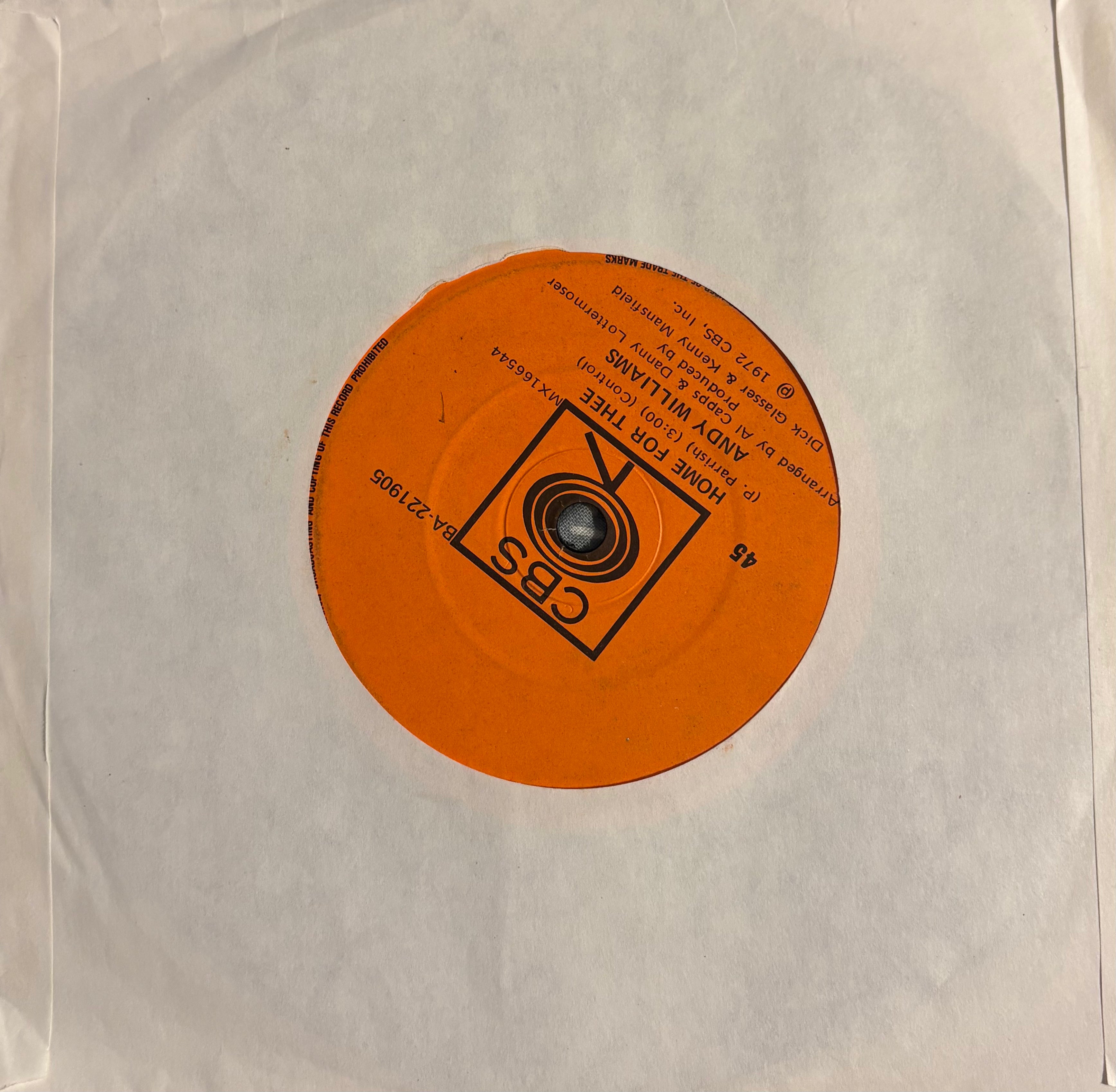 Andy Williams – Love Theme From "The Godfather" (Speak Softly Love) – 7", AU 1972
