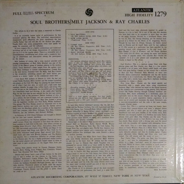 Milt Jackson & Ray Charles – Soul Brothers — back cover