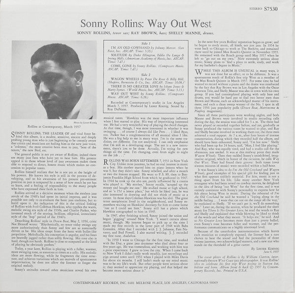 Sonny Rollins – Way Out West — back cover