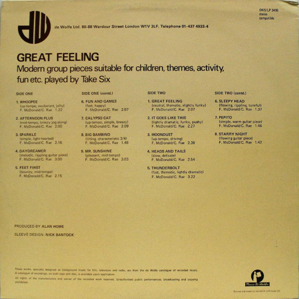 Take Six – Great Feeling — back cover