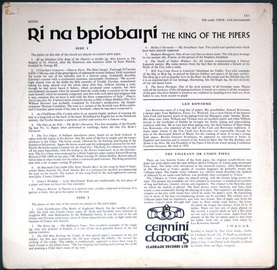 Leo Rowsome – Rí Na bPíobairí - The King Of The Pipers — back cover