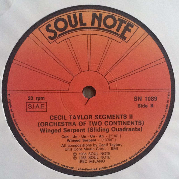 Cecil Taylor Segments II (Orchestra Of Two Continents) – Winged Serpent (Sliding Quadrants) – LP, IT 1985