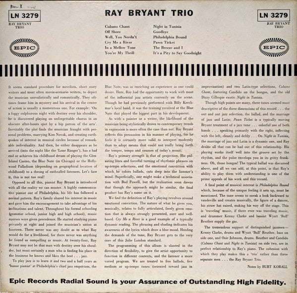 Ray Bryant Trio – Ray Bryant Trio — back cover