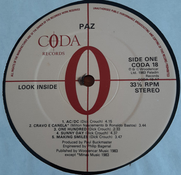 Paz – Look Inside – LP, UK 1985