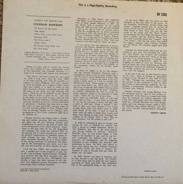 Coleman Hawkins – Accent On Tenor – LP, US 1955