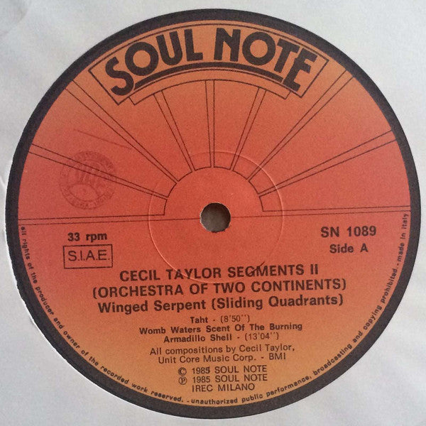 Cecil Taylor Segments II (Orchestra Of Two Continents) – Winged Serpent (Sliding Quadrants) – LP, IT 1985