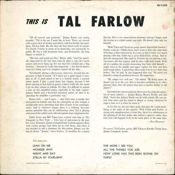 Tal Farlow – This Is Tal Farlow — back cover