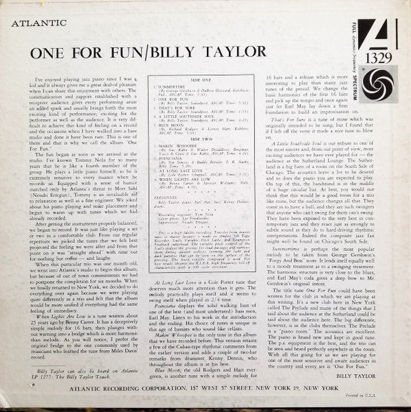 Billy Taylor – One For Fun — back cover