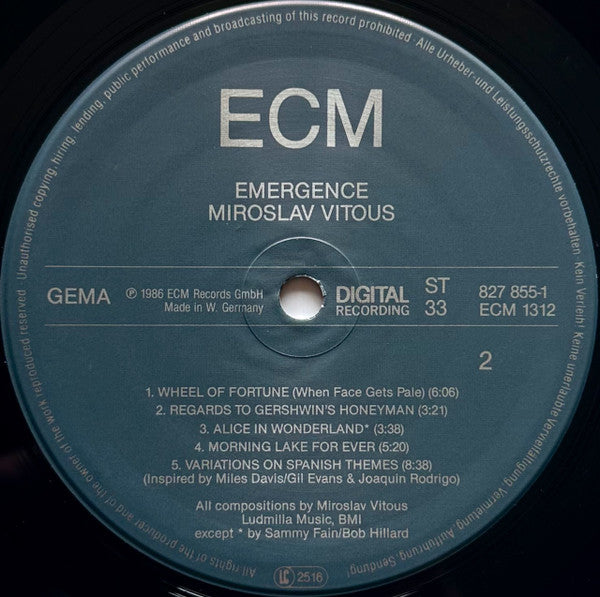 Miroslav Vitous – Emergence – LP, DE 1986