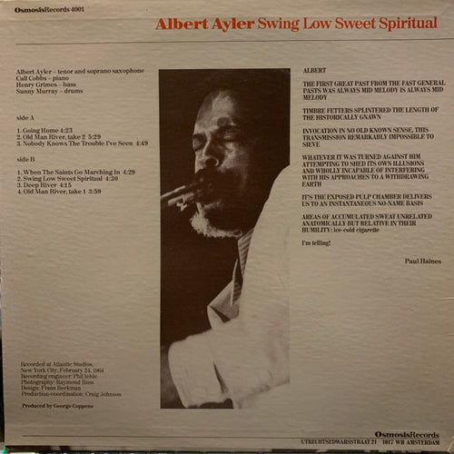 Albert Ayler – Swing Low Sweet Spiritual — back cover