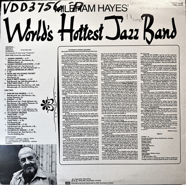 Mileham Hayes' World's Hottest Jazz Band – Mileham Hayes' World's Hottest Jazz Band — back cover