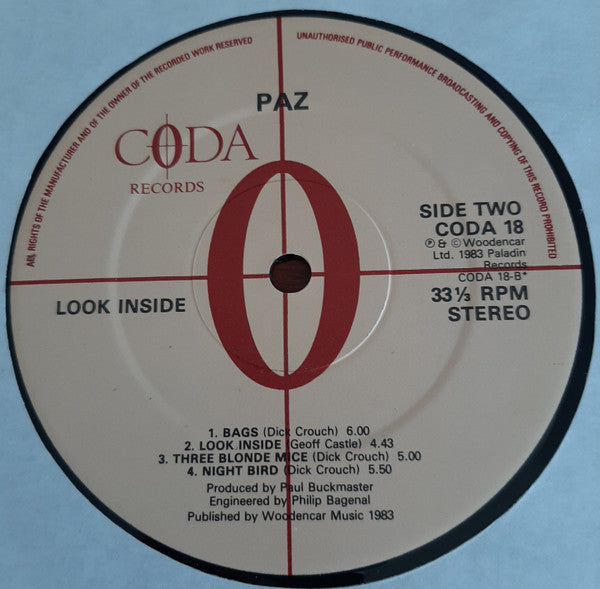 Paz – Look Inside – LP, UK 1985