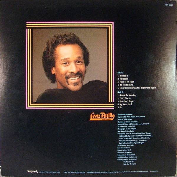 Leon Patillo – Don't Give In — back cover