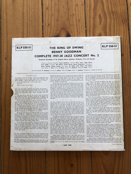 Benny Goodman And His Orchestra, Benny Goodman Trio & The Benny Goodman Quartet – Complete 1937-38 Jazz Concert No. 2 — back cover