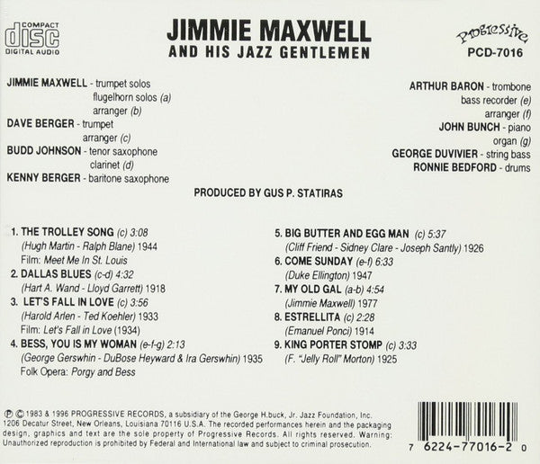 Jimmie Maxwell And His Jazz Gentlemen – Let's Fall In Love — back cover