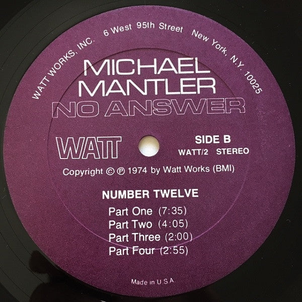 Michael Mantler – No Answer – LP, US 1974