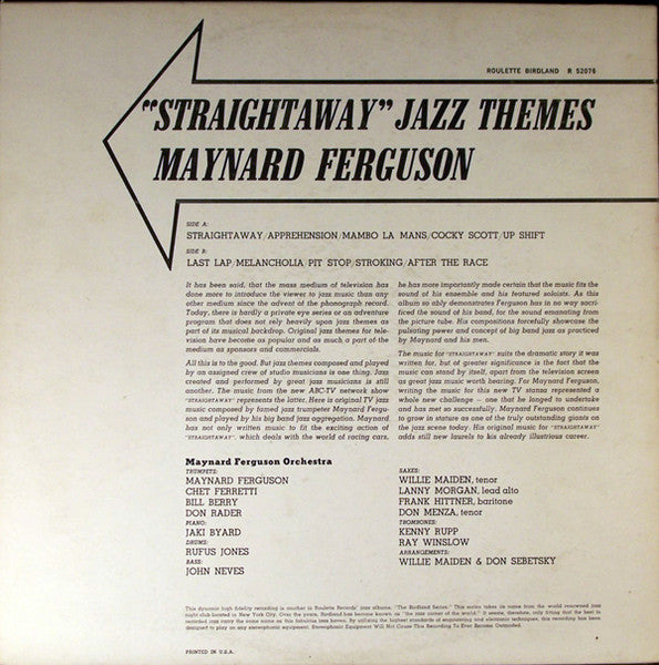 Maynard Ferguson – "Straightaway" Jazz Themes — back cover