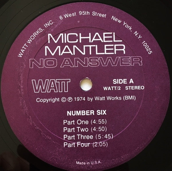 Michael Mantler – No Answer – LP, US 1974