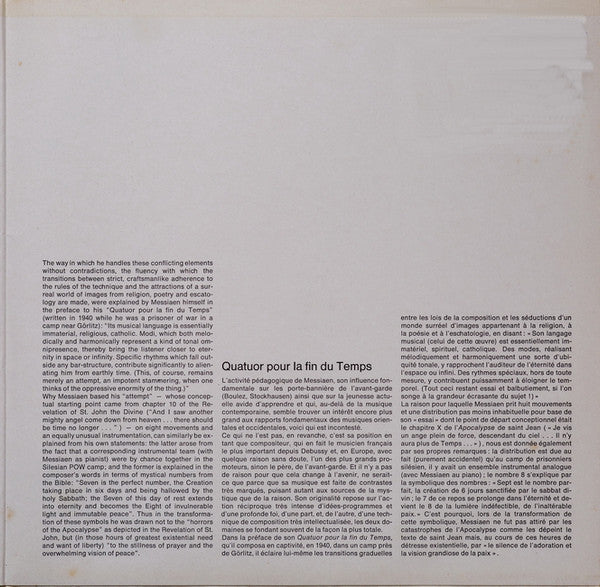 Messiaen, Saschko Gawriloff, Hans Deinzer, Siegfried Palm, Aloys Kontarsky – Quatuor Pour La Fin Du Temps – LP, DE 1978