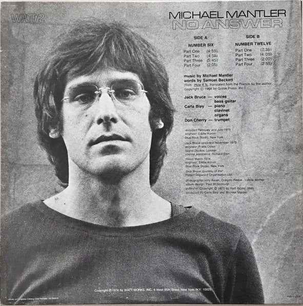 Michael Mantler – No Answer – LP, US 1974