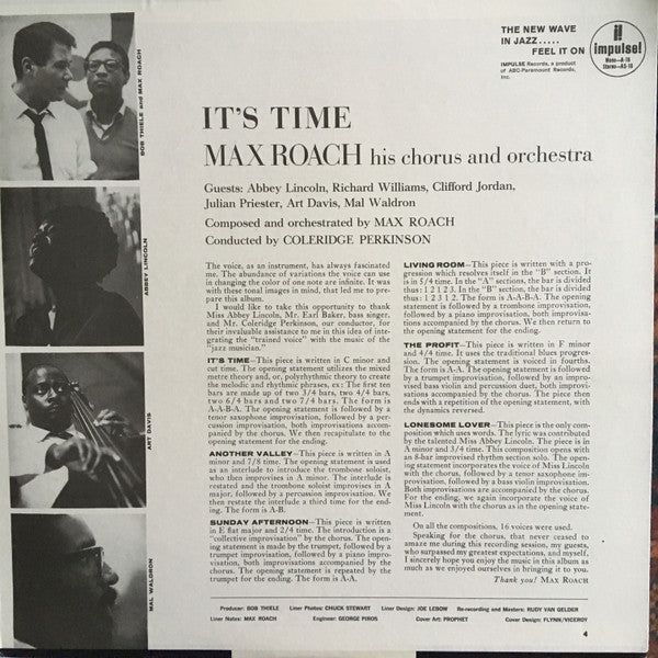 Max Roach His Chorus And Orchestra – It's Time – LP, US 1975