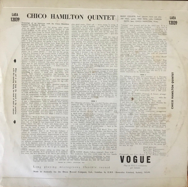 The Chico Hamilton Quintet – Chico Hamilton Quintet — back cover
