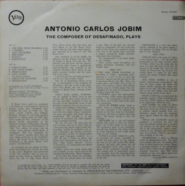 Antonio Carlos Jobim – The Composer Of Desafinado, Plays — back cover
