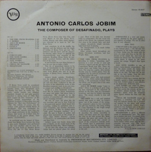 Antonio Carlos Jobim – The Composer Of Desafinado, Plays — back cover
