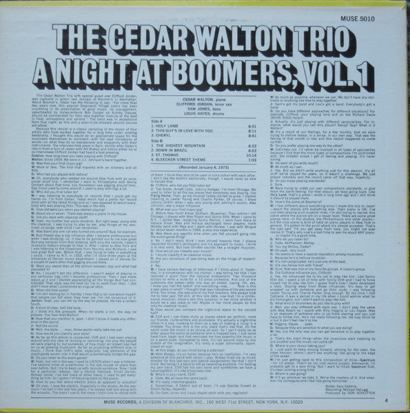 Cedar Walton Trio Special Guest Star Clifford Jordan – A Night At Boomers, Vol. 1 — back cover