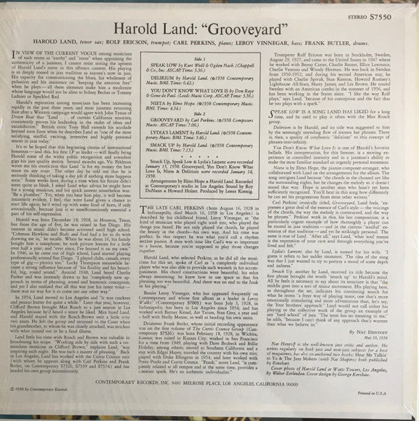 Harold Land Quintet – Grooveyard — back cover