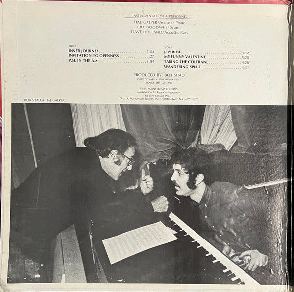 Hal Galper – Inner Journey — back cover