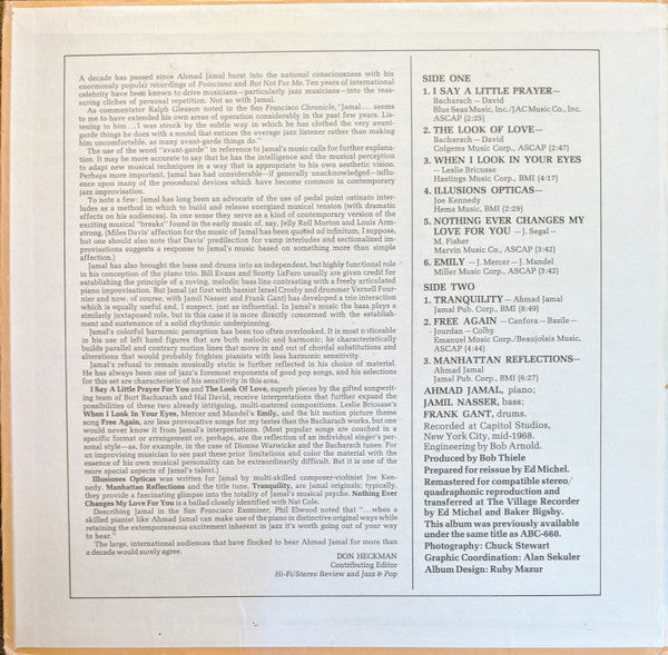 Ahmad Jamal – Tranquility — back cover