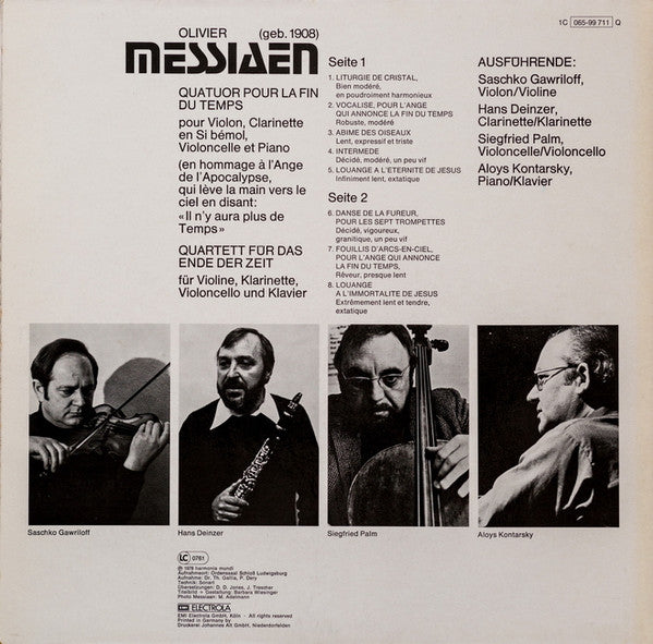 Messiaen, Saschko Gawriloff, Hans Deinzer, Siegfried Palm, Aloys Kontarsky – Quatuor Pour La Fin Du Temps – LP, DE 1978