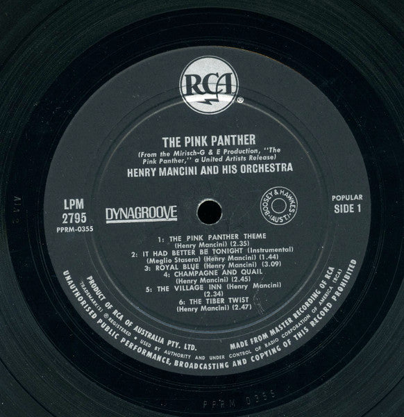 Henry Mancini – The Pink Panther (Music From The Film Score) – LP, AU 1963