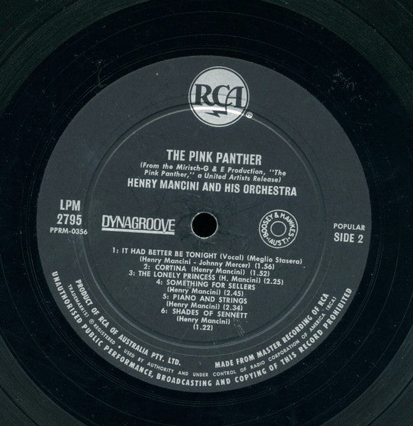 Henry Mancini – The Pink Panther (Music From The Film Score) – LP, AU 1963