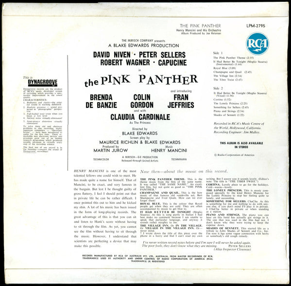 Henry Mancini – The Pink Panther (Music From The Film Score) — back cover
