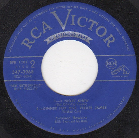 Coleman Hawkins And Billy Byers And His Orchestra – The Hawk In Hi Fi – 2x7", CA 1956