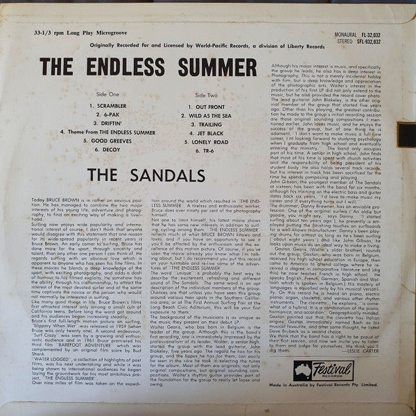 The Sandals – The Endless Summer — back cover
