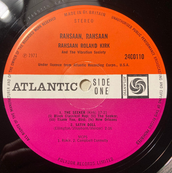 Rahsaan Roland Kirk & The Vibration Society – Rahsaan Rahsaan – LP, UK 1971