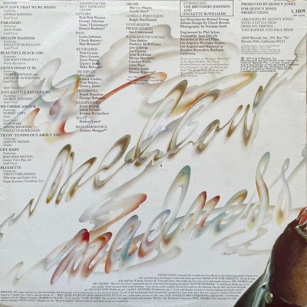 Quincy Jones – Mellow Madness — back cover
