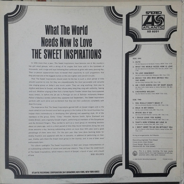 The Sweet Inspirations – What The World Needs Now Is Love — back cover