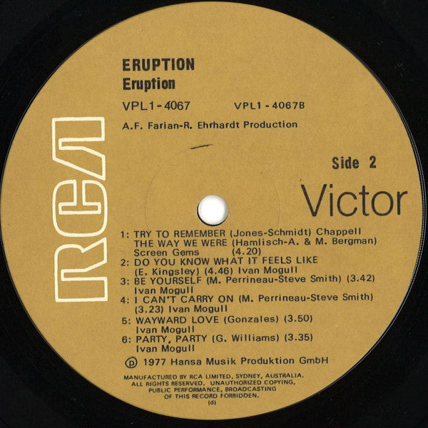Eruption (4) Featuring Precious Wilson – Eruption – LP, AU 1977