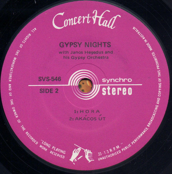 Janos Hegedus And His Gypsy Orchestra – Gypsy Nights – 7", AU