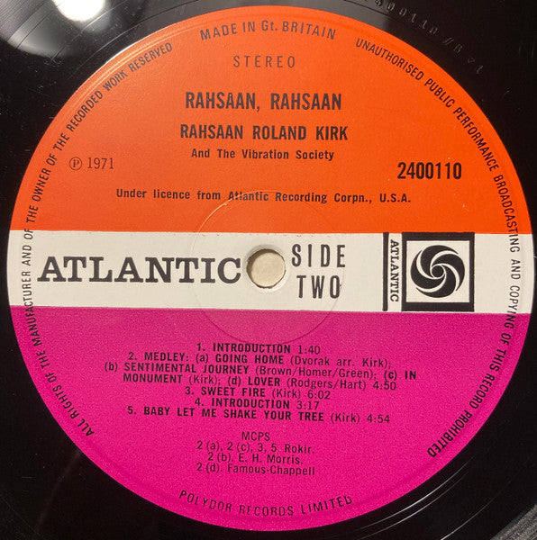 Rahsaan Roland Kirk & The Vibration Society – Rahsaan Rahsaan – LP, UK 1971