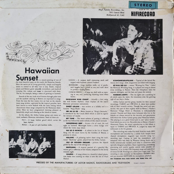 Arthur Lyman – Hawaiian Sunset — back cover