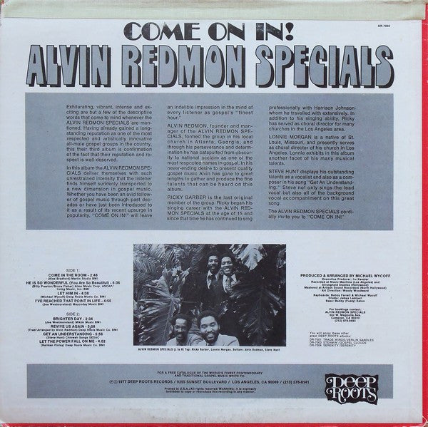 Alvin Redmon Specials – Come On In! — back cover