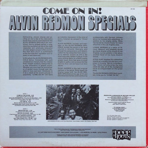 Alvin Redmon Specials – Come On In! — back cover