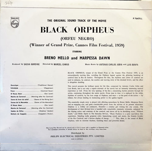 Antonio Carlos Jobim And Luiz Bonfá – The Original Sound Track Of The Movie Black Orpheus (Orfeu Negro) — back cover