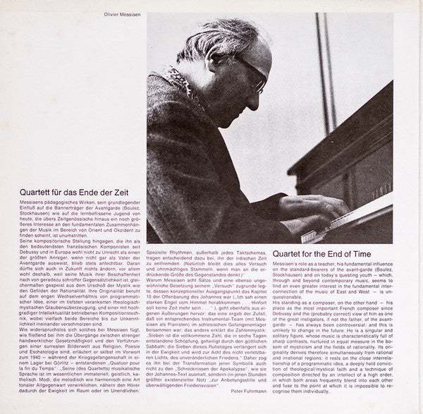 Olivier Messiaen, Saschko Gawriloff, Hans Deinzer, Siegfried Palm, Aloys Kontarsky – Quatuor Pour La Fin Du Temps — back cover