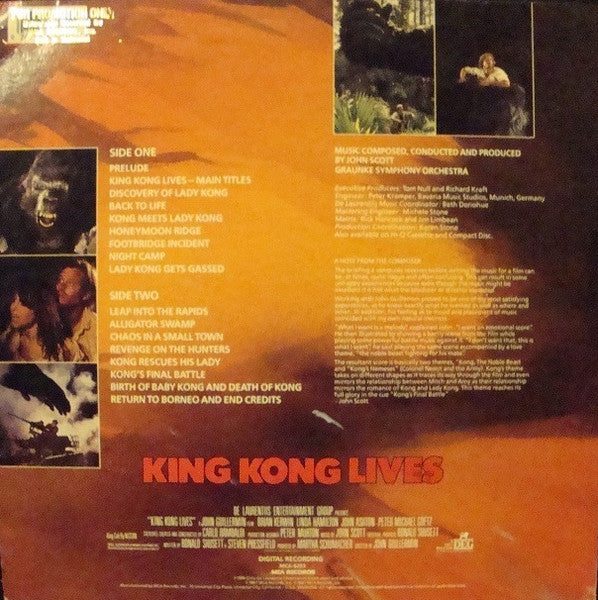 John Scott / Symphonie-Orchester Graunke – King Kong Lives (Original Motion Picture Soundtrack) — back cover